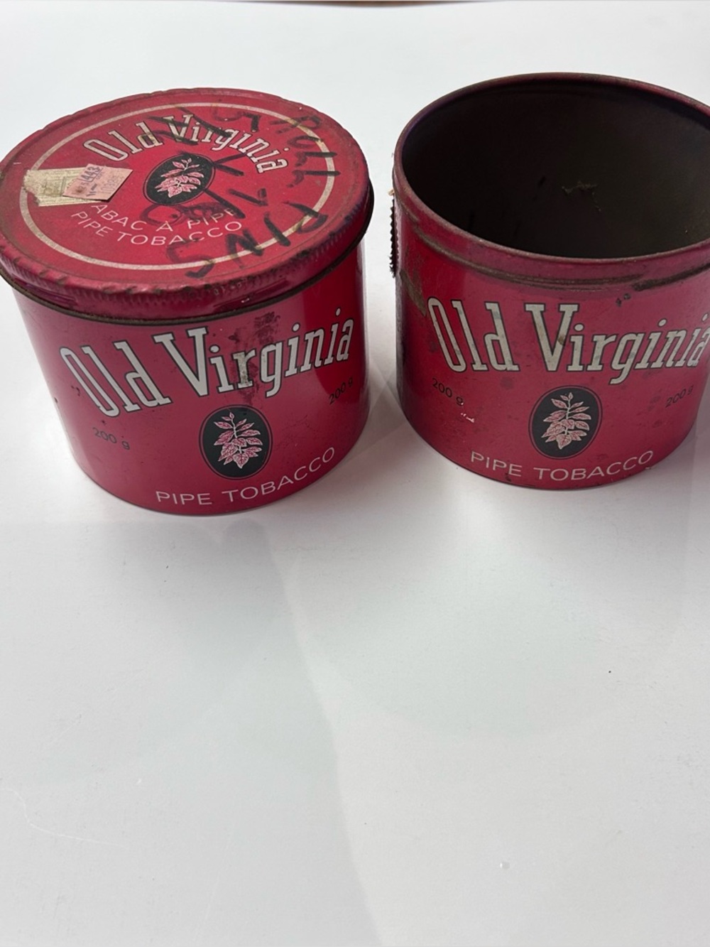 Empty Old Virginia Red Pipe Tobacco Tin Set - Pair